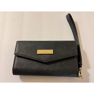 Kate Spade Black Leather Wallet and Phone Case with Wristlet Strap
